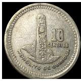 1955 Guatemala .0772oz Silver 10 Centavos CLOSELY