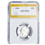 1934 Washington Silver Quarter PGA MS66