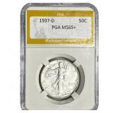 1937-D Walking Liberty Half Dollar PGA MS65+