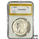 1921 Silver Peace Dollar PGA MS66