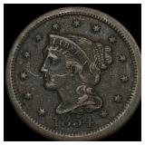 1854 Braided Hair Large Cent LIGHTLY CIRCULATED