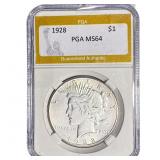 1928 Silver Peace Dollar PGA MS64