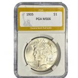 1935 Silver Peace Dollar PGA MS66