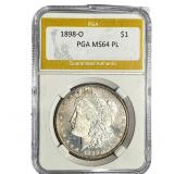 1898-O Morgan Silver Dollar PGA MS64 PL
