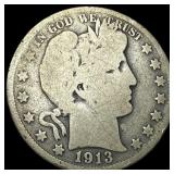 1913 Silver Half Dollar Barber NICELY CIRCULATED