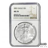 2001 Silver Eagle NGC MS70