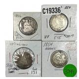 [4 Coins] 1836-1856 U.S. Silver Quarter Lot