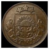 1922 Latvia 2 Santimi NEARLY UNCIRCULATED
