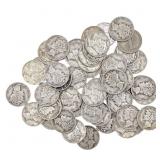 [50 Coins]Mixed Dates Silver Mercury Dime Roll