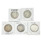 [5 Coins] 1896-1911 Barber Half Dollar