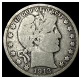 1913-S Silver Barber Half Dollar NICELY  CIRCULAT