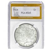 1924 Silver Peace Dollar PGA MS65