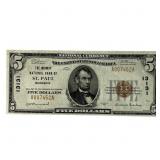 1929 $5 National Bank Note St. Paul Minnestoa