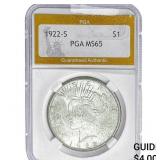 1922-S Silver Peace Dollar PGA MS65