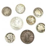 [8 Coins] 1857-1921 U.S. Silver Dime & Quarter Lot