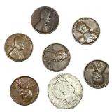 [7 Coins] 1893-1933 U.S. Wheat Cent & Barber 25C