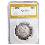 1858 Seated Liberty Half Dollar PGA AU58