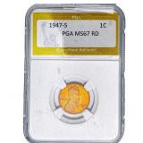 1947-S Wheat Cent PGA MS67 RD