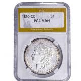 1890-CC Morgan Silver Dollar PGA MS64