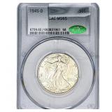 1945-D Walking Liberty Half Dollar CAC MS65