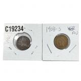 [2 Coins] 1908-S Indian Head Cent