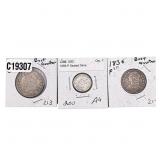 [3 Coins] 1819-1889 U.S. Silver Coin Lot 10C-25C