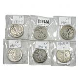 [6 Coins] 1918-1945 Walking Liberty Half Dollar