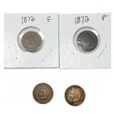 [4 Coins] 1872 Indian Head Cent