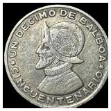 1933 Panama Silver 1/10 Balboa NEARLY UNCIRCULATED