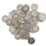 [58 Coins]Mixed Dates Silver Mercury Dime Roll