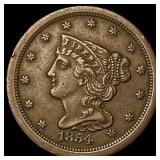 1854 Braided Hair Half Cent CLOSELY  UNCIRCULATED