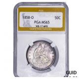 1858-O Seated Liberty Half Dollar PGA MS65