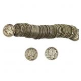 [50 Coins]Mixed Dates Silver Mercury Dime Roll