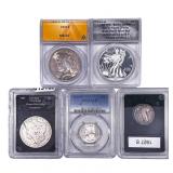 [5 Coins] 1887-2013 U.S. Silver Coin Lot 25C/$1