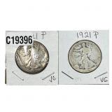 [2 Coins] 1921 Walking Liberty Half Dollar
