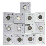 [13 Coins] 1911-1913 Barber Dime