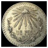1933 Mexico Silver 1 Peso NEARLY UNCIRCULATED