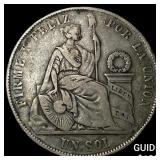 1869 Peru Silver 1 Sol NEARLY UNCIRCULATED
