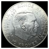 1972 Denmark .5247oz Silver 10 Kroner NEARLY UNCIR