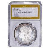 1885-CC Morgan Silver Dollar PGA MS67 DMPL