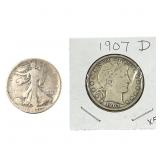 [2 Coins] 1907-1921 U.S. SIlver Half Dollar Lot