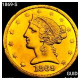 1869-S $5 Gold Half Eagle HIGH GRADE