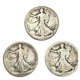 [3 Coins] 1916-D Walking Liberty Half Dollar