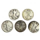[5 Coins] 1916 Walking Liberty Half Dollar