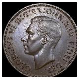 1957 Great Britain One Penny - George VI NEARLY UN