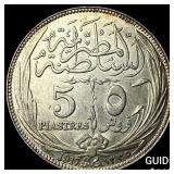 1917 Egypt Silver 50 Piastres UNCIRCULATED