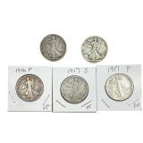 [5 Coins] 1916-1917 Walking Liberty Half Dollar
