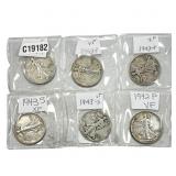 [6 Coins] 1942-1943 Walking Liberty Half Dollar