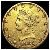 1881 $10 Liberty Head Eagle Gold Coin CLOSELY UNCI