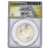1936 Rhode Island Half Dollar ANACS MS62